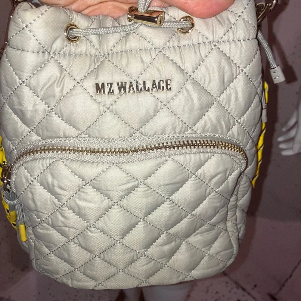 MZWALLACE Quilted Beige/gray Crossbody Bag with Yellow Accents - Picture 2 of 11